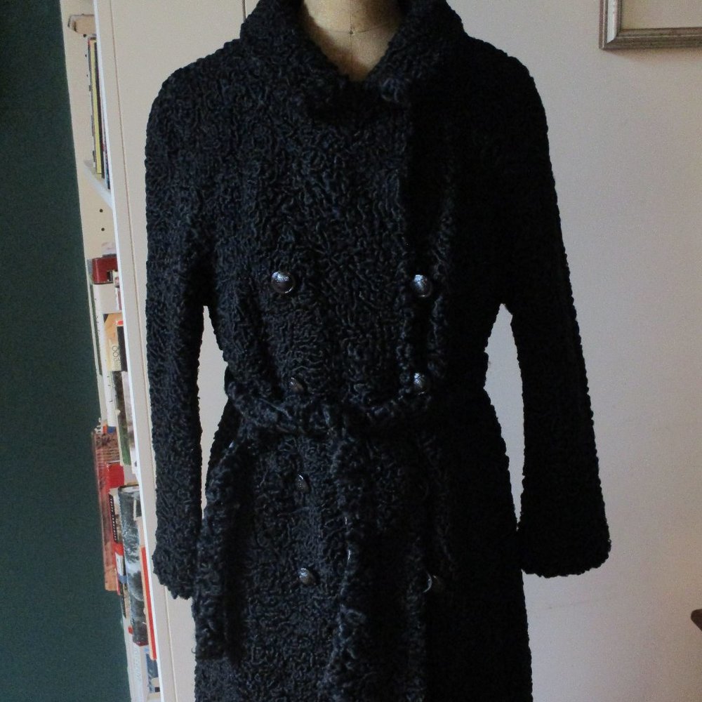 Vintage 60s black curly lamb fur coat